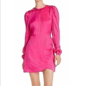 Aqua Vibrant Pink polka dot puff sleeve Long Sleeve Mini Dress